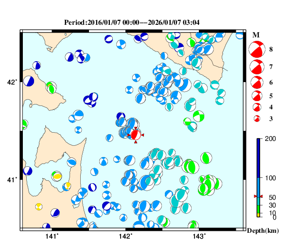 過去に起きた地震の初動発震機構解