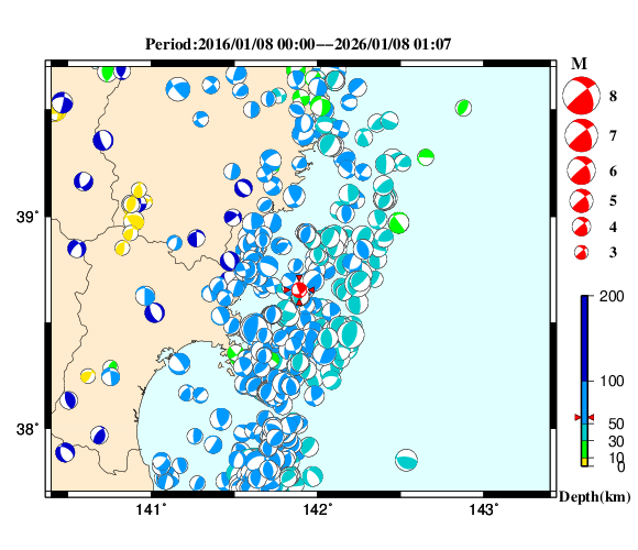 過去に起きた地震の初動発震機構解