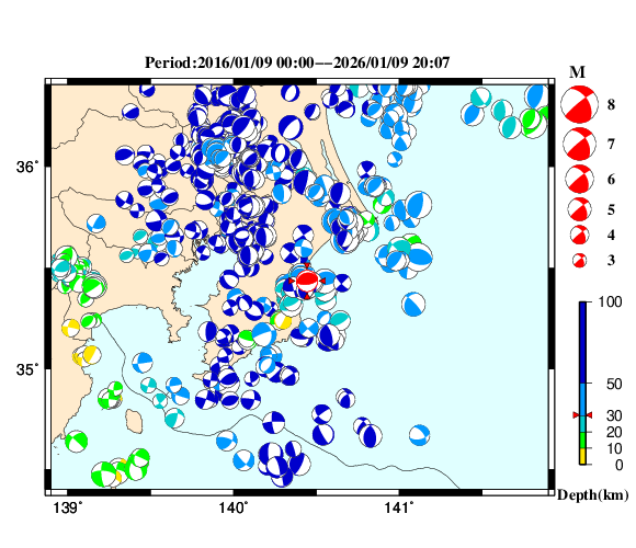 過去に起きた地震の初動発震機構解