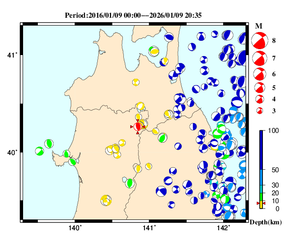 過去に起きた地震の初動発震機構解
