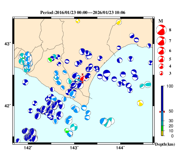 過去に起きた地震の初動発震機構解