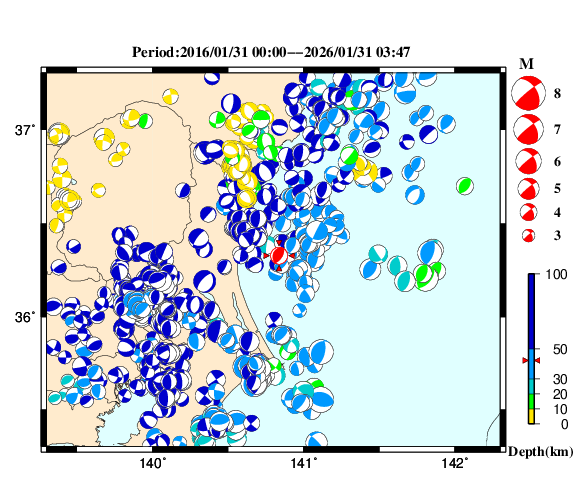 過去に起きた地震の初動発震機構解