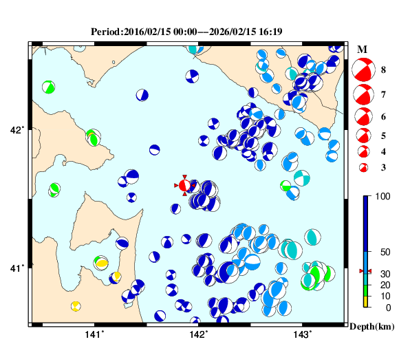 過去に起きた地震の初動発震機構解