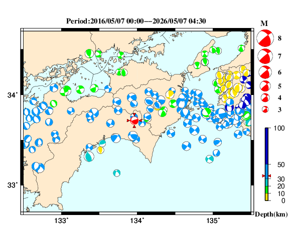 過去に起きた地震の初動発震機構解
