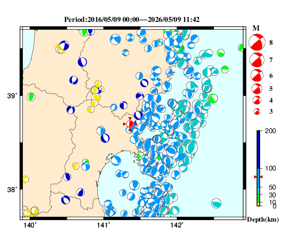 過去に起きた地震の初動発震機構解