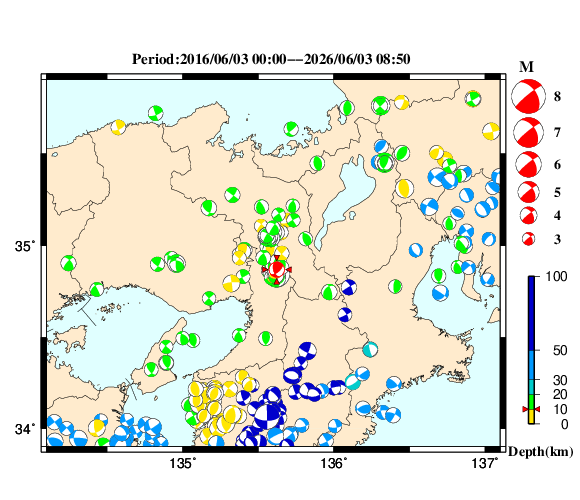 過去に起きた地震の初動発震機構解