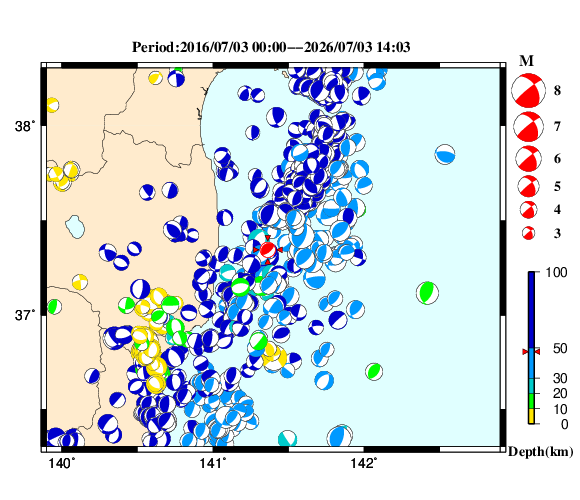 過去に起きた地震の初動発震機構解