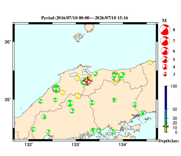 過去に起きた地震の初動発震機構解