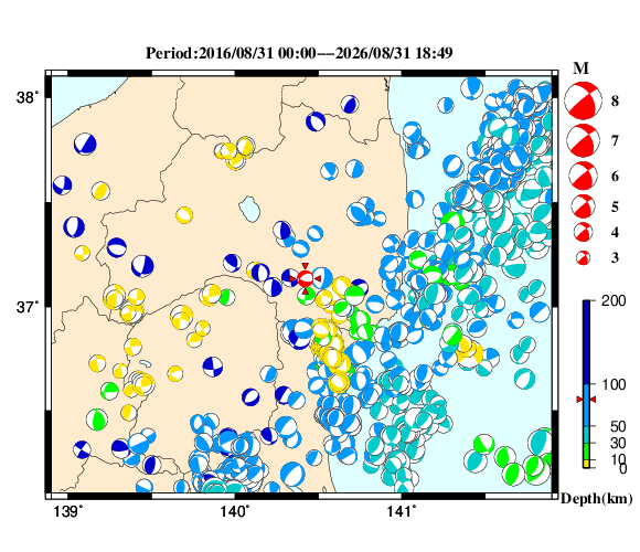 過去に起きた地震の初動発震機構解