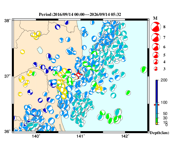 過去に起きた地震の初動発震機構解