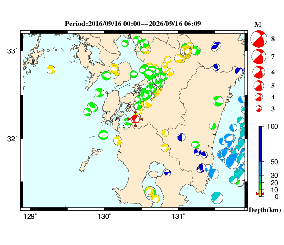 過去に起きた地震の初動発震機構解