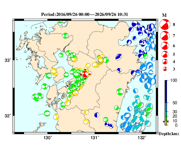 過去に起きた地震の初動発震機構解
