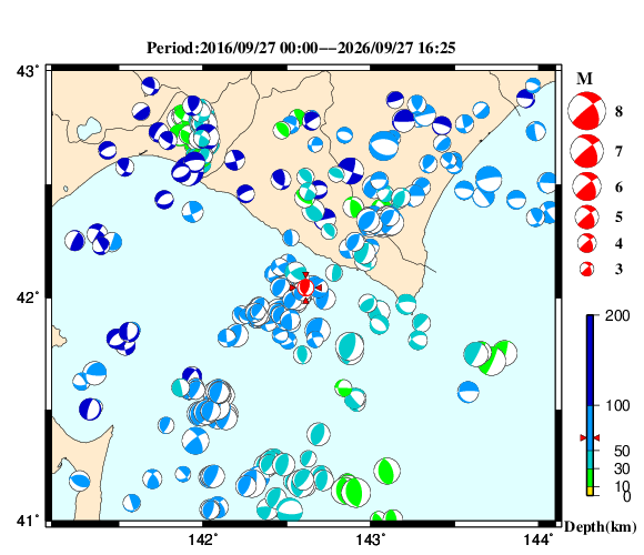 過去に起きた地震の初動発震機構解