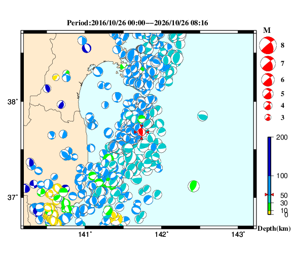 過去に起きた地震の初動発震機構解