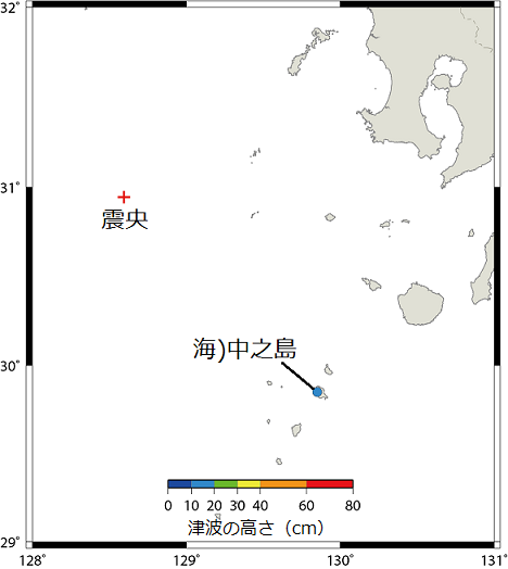 各津波観測施設で観測した津波の最大の高さ(津波を観測した地点のみ表示)