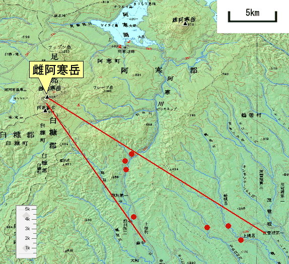 図２　雌阿寒岳　3月21日噴火の降灰分布