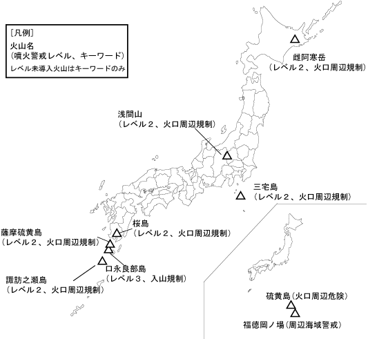 図１ 　噴火警報発表中の火山