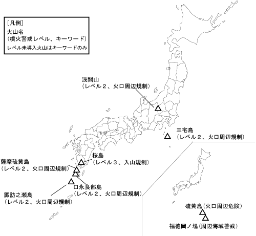 図1 噴火警報発表中の火山