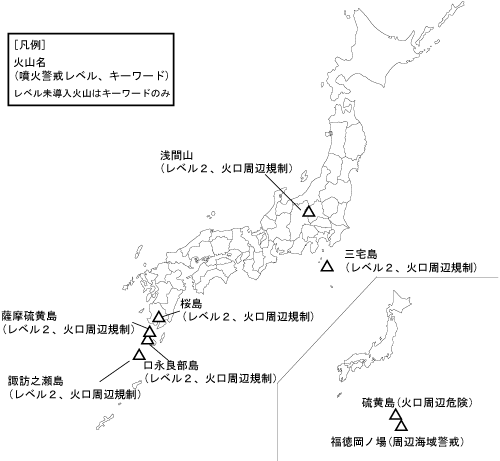 図1 噴火警報発表中の火山
