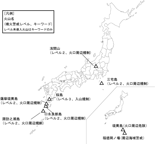 図１ 　噴火警報発表中の火山