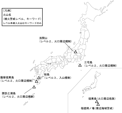 図１ 　噴火警報発表中の火山