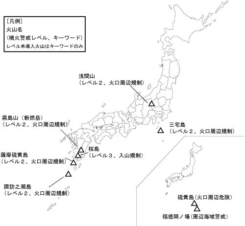 図1 噴火警報発表中の火山
