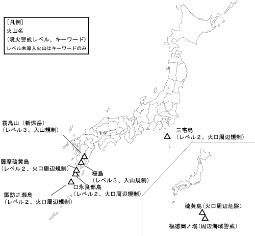図１ 　噴火警報発表中の火山