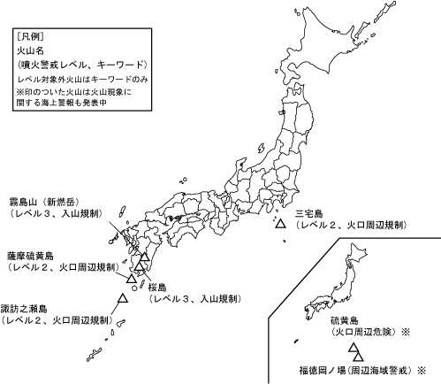 図1 噴火警報発表中の火山