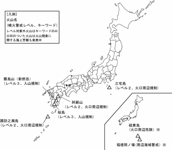 図1 噴火警報発表中の火山