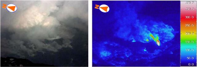 阿蘇山 中岳第一火口底の写真及び熱映像