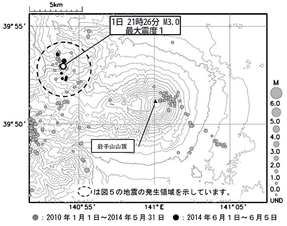 岩手山周辺震央分布図