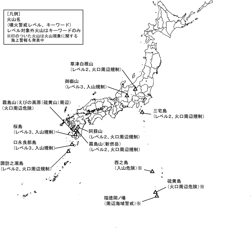 図１ 　噴火警報発表中の火山