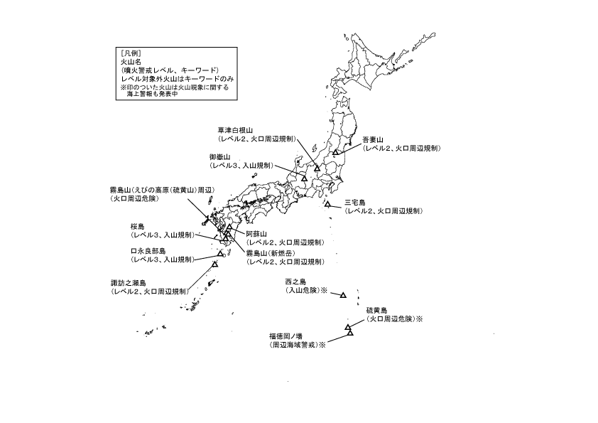 図1 噴火警報発表中の火山