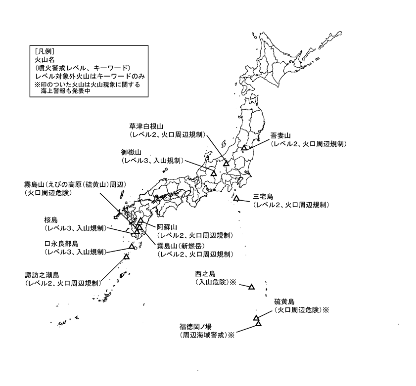 図1 噴火警報発表中の火山