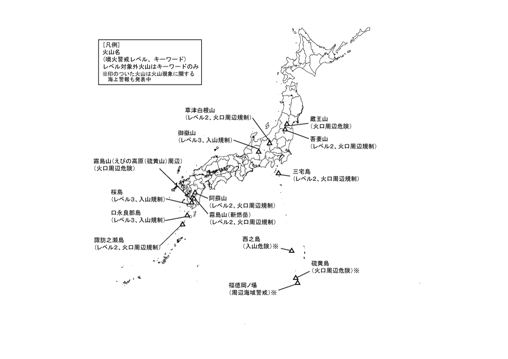 図1 噴火警報発表中の火山