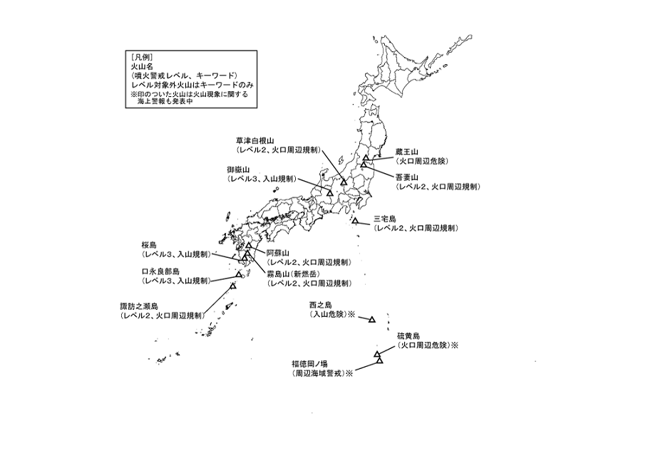 図１ 　噴火警報発表中の火山