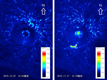 熱計測映像（左　12月22日14時03分撮影　右11月17日14時19分撮影　海上保安庁提供）