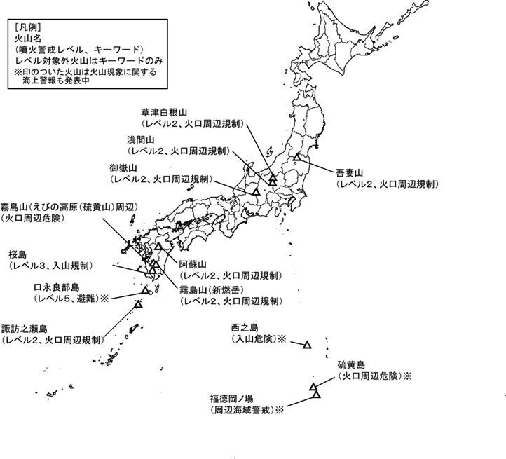 図1 噴火警報発表中の火山