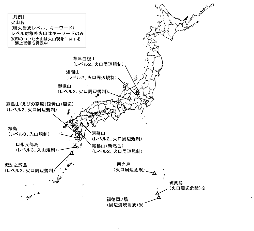 図1 噴火警報発表中の火山