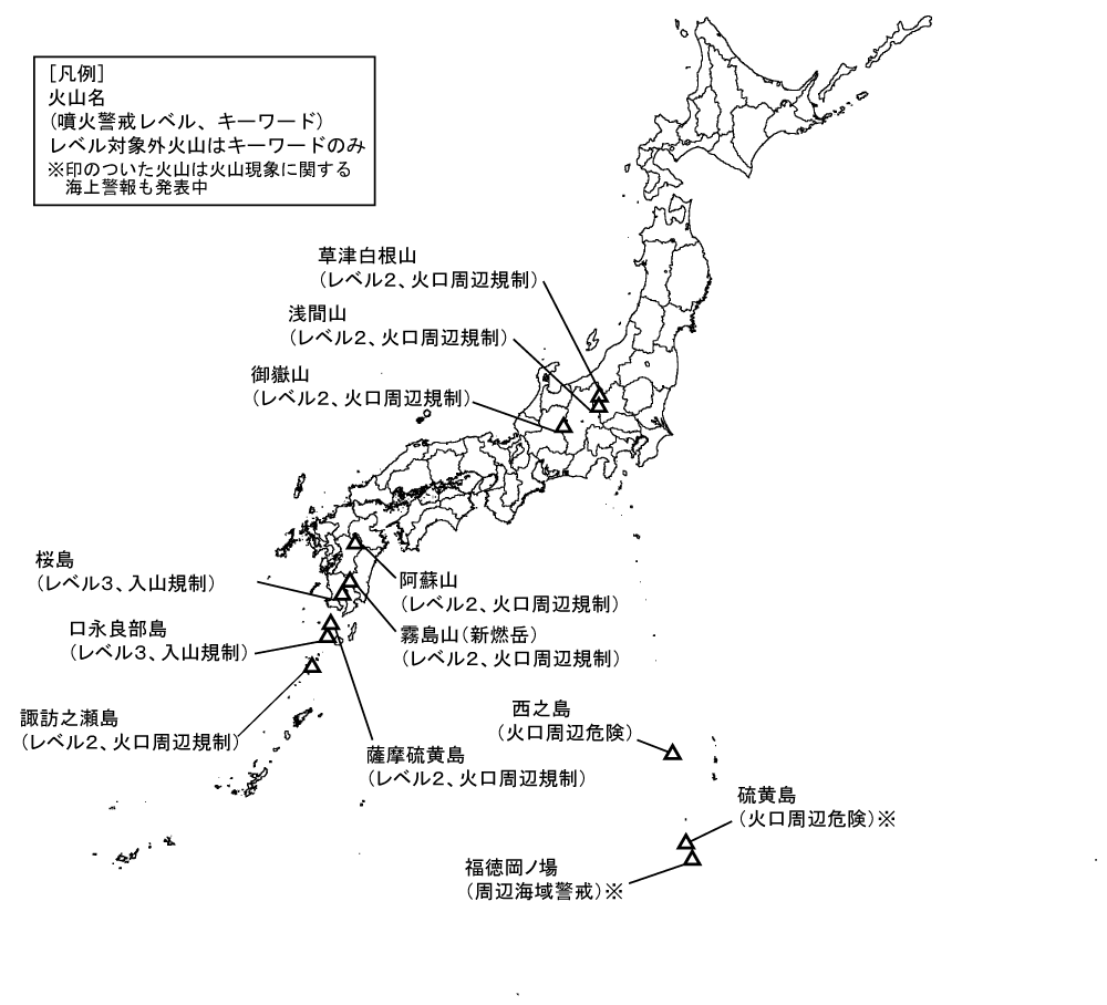 図1 噴火警報発表中の火山
