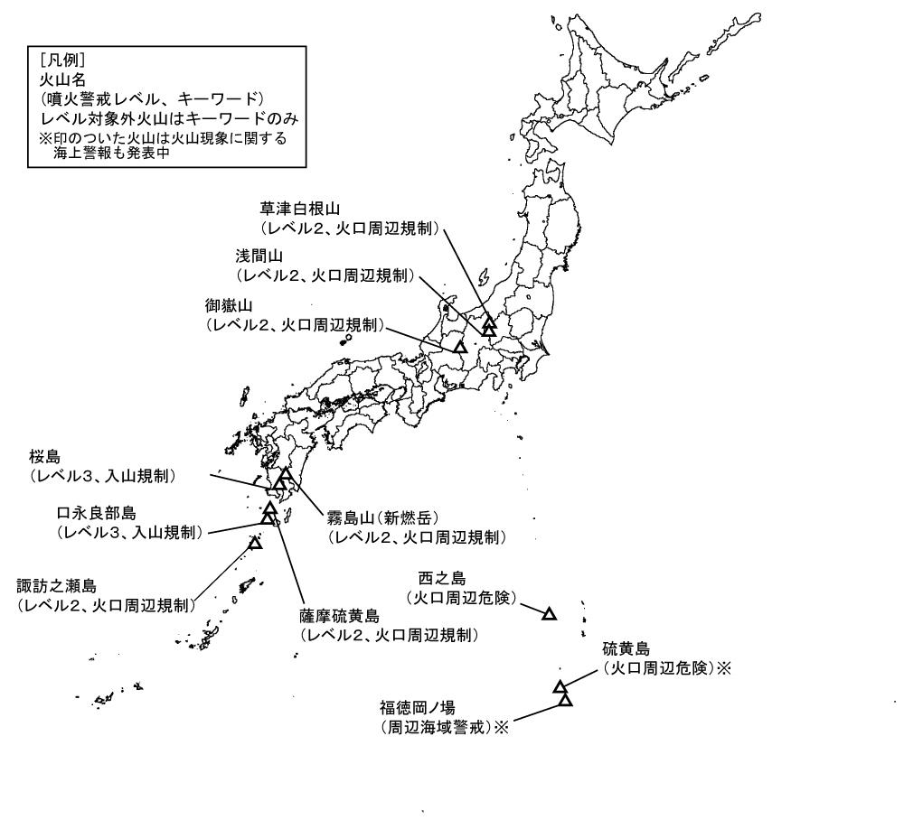 図1 噴火警報発表中の火山