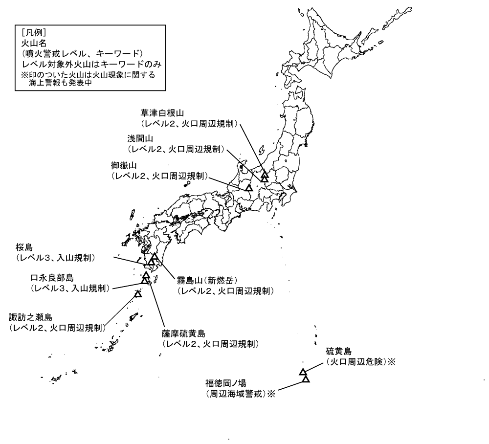 図1 噴火警報発表中の火山