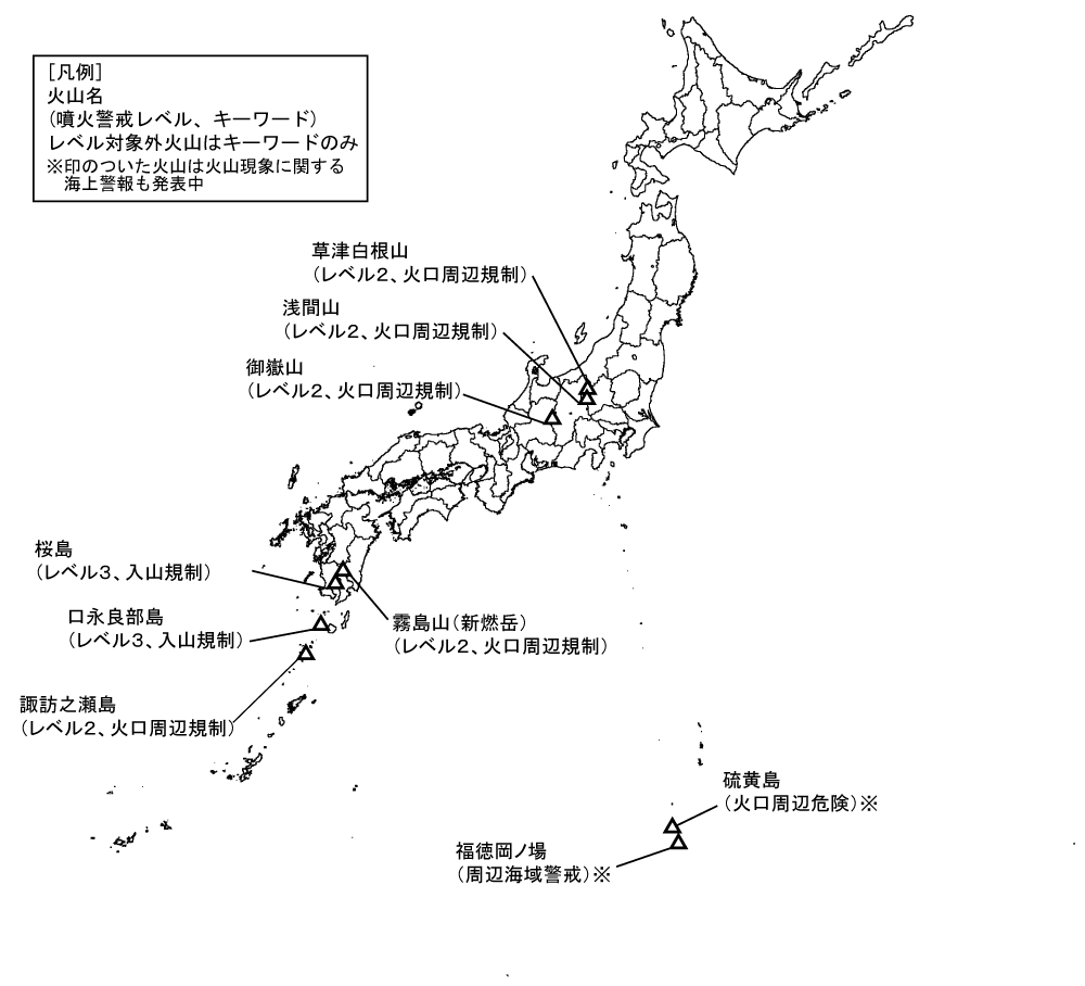 図1 噴火警報発表中の火山