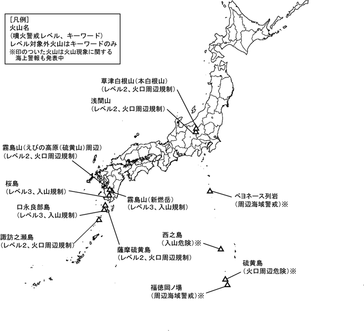 図1 噴火警報発表中の火山
