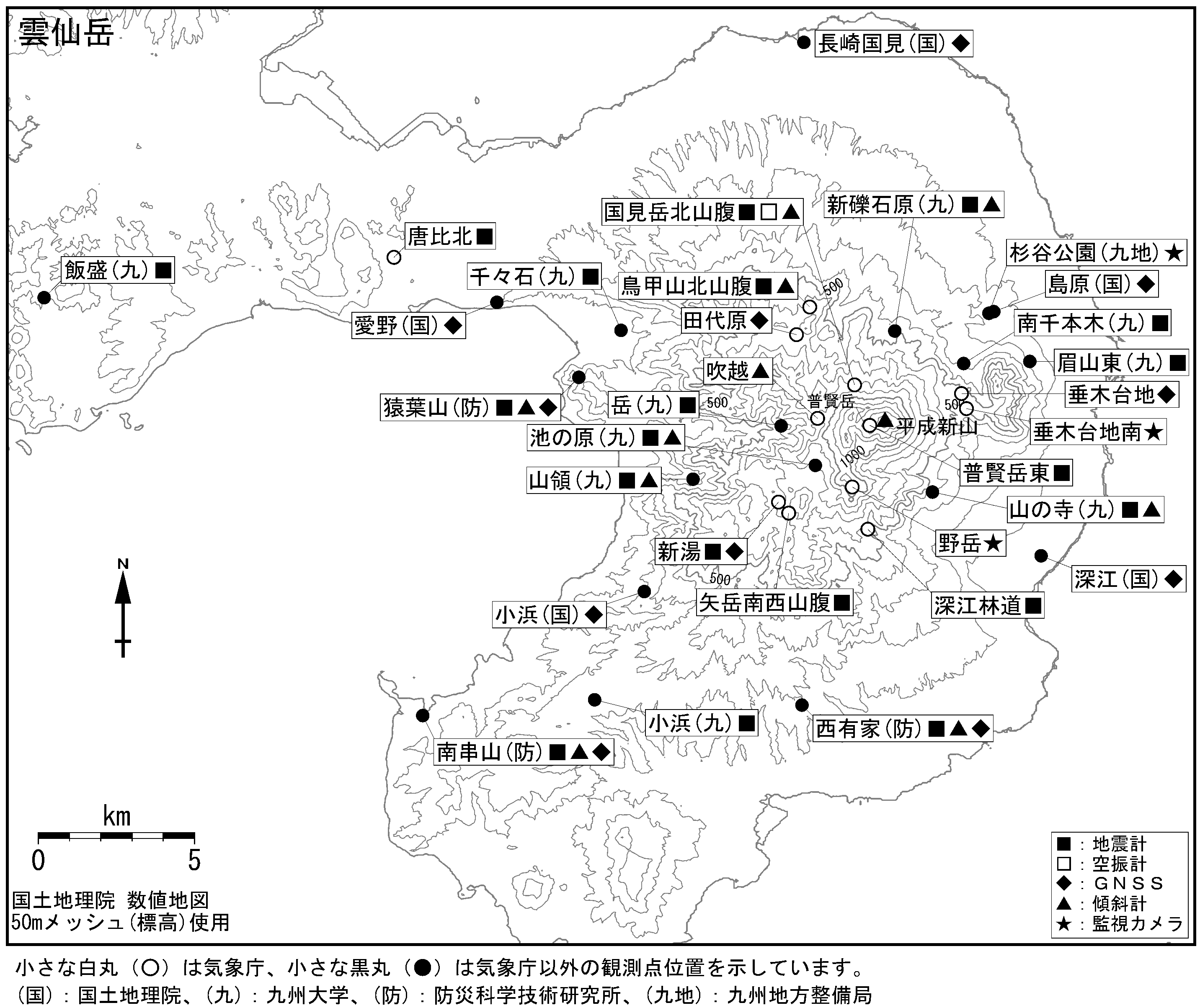 雲仙岳 観測点配置図