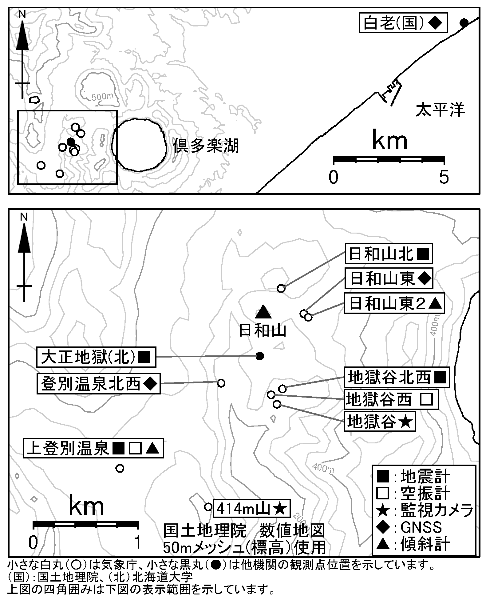 倶多楽 観測点配置図