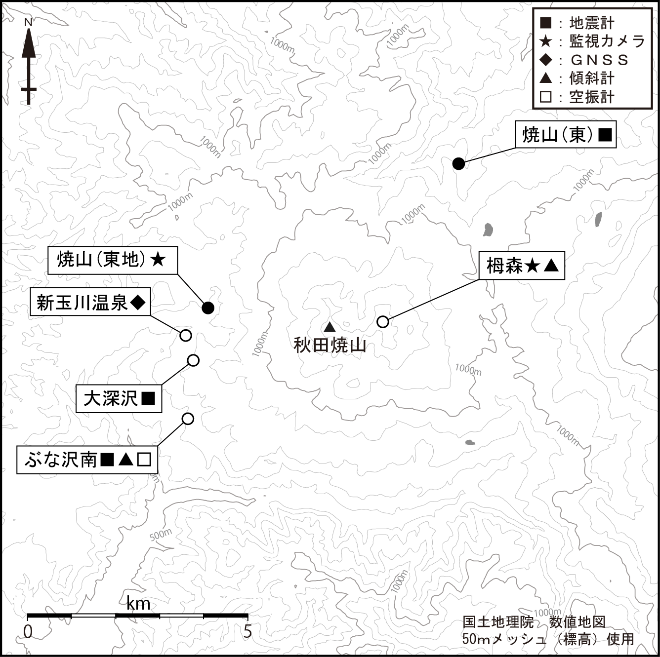 秋田焼山 観測点配置図