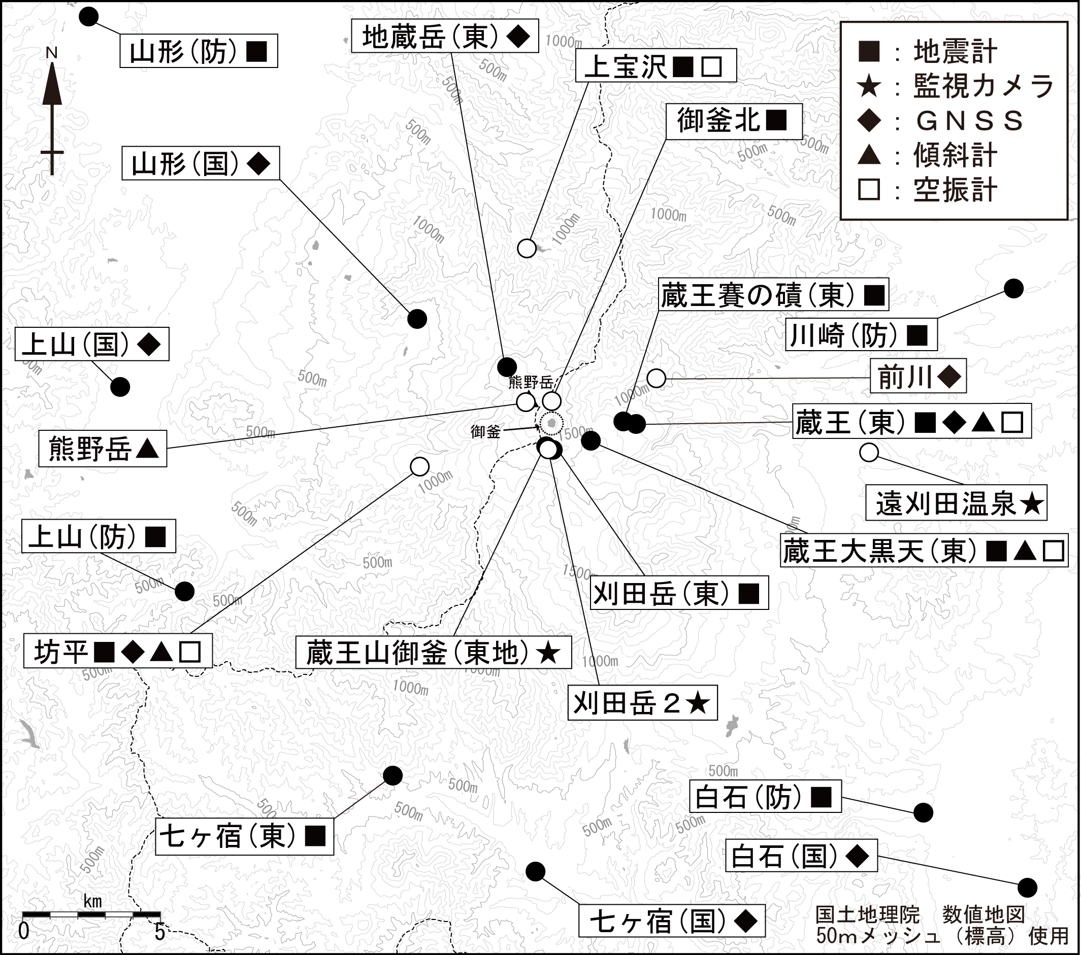 蔵王山 観測点配置図