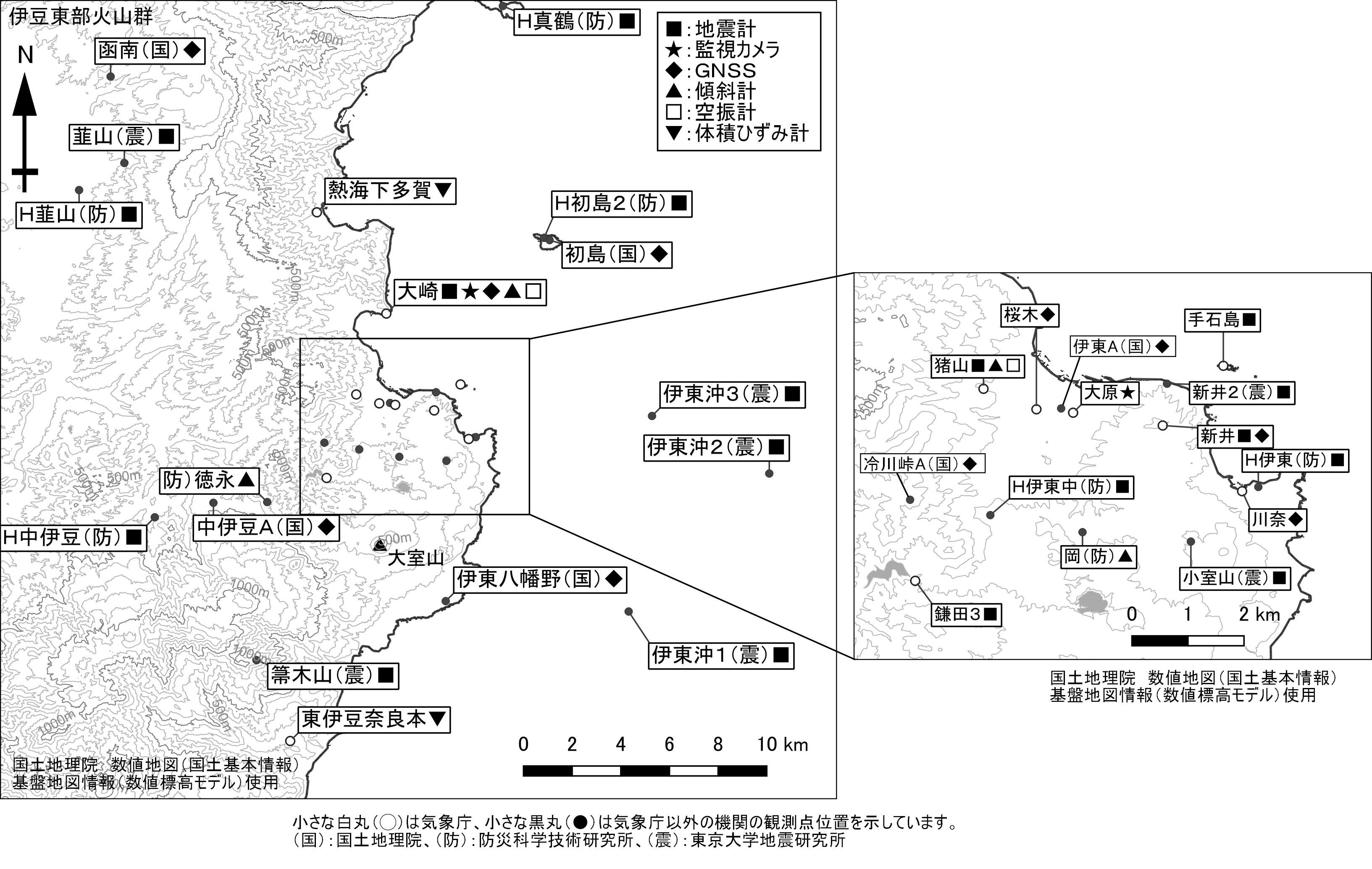 伊豆東部火山群　観測点配置図
